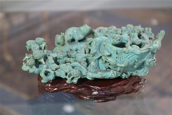 A group of Chinese turquoise matrix carvings,